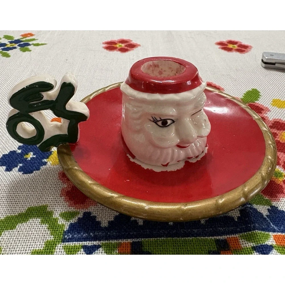 VTG Christmas SANTA CLAUS Head Noel Ceramic‎ Candle Holder LEGO 1959 Japan